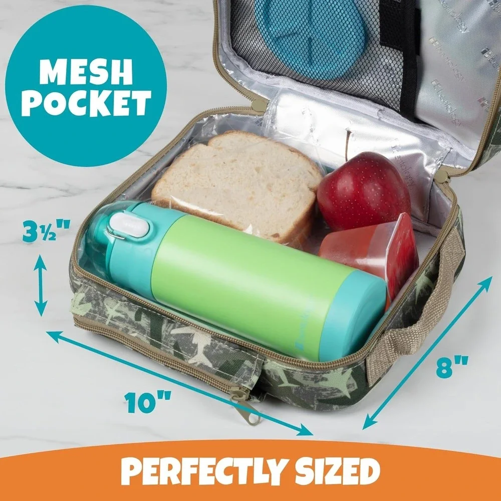 Kids Insulated Lunch Box w Snack Pocket & Water Bottle Holder - Jets